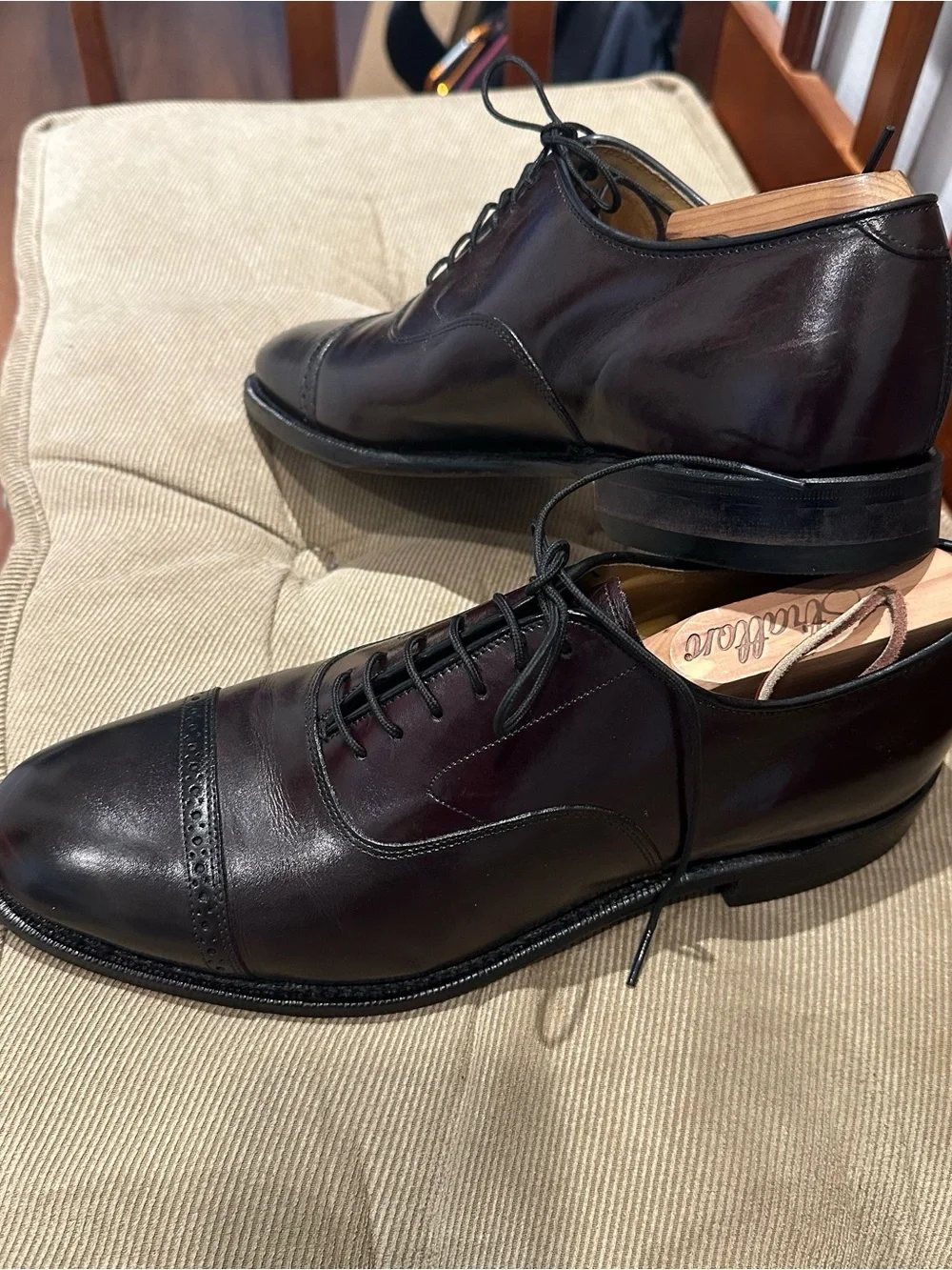 Johnston & Murphy Men's Burgundy Leather Cap-Toe Oxfords.